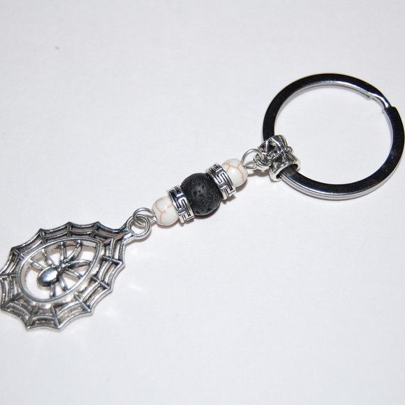 Spider Keychain,Lava Stone Bead,Spider Keyring,Arachnid Keychain,Gothic Keychain - Picture 1 of 1